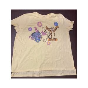 Disney‎ Winnie the Pooh Eeyore Tigger Piglet 3D Flower Tee Yellow XL Kawaii Cute